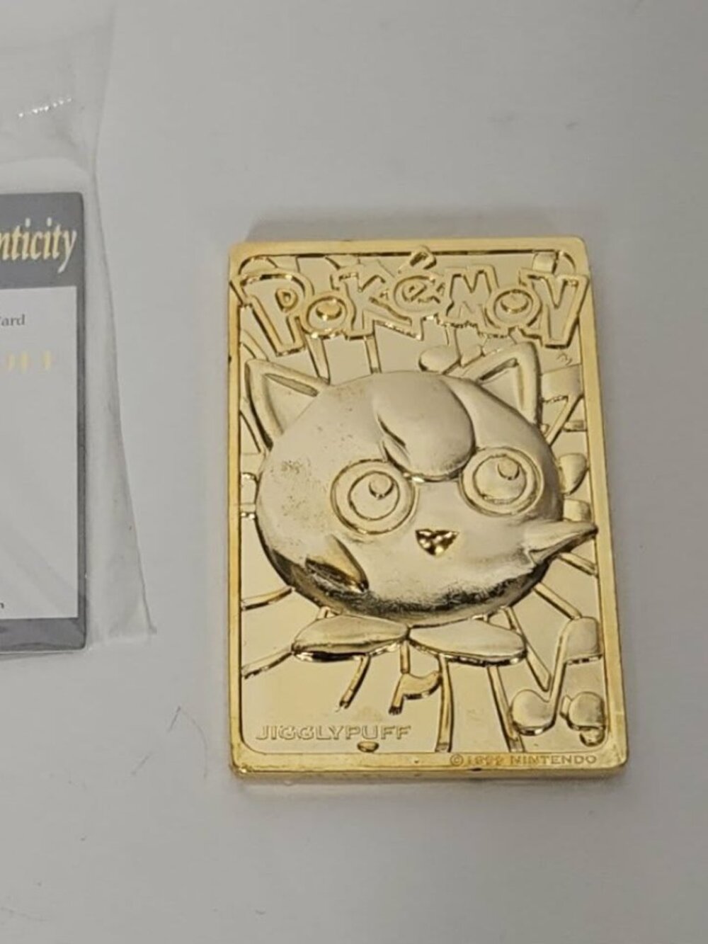 Vintage 1999 Pokemon Burger King 23k Gold Plated Jigglypuff Card & Sealed COA